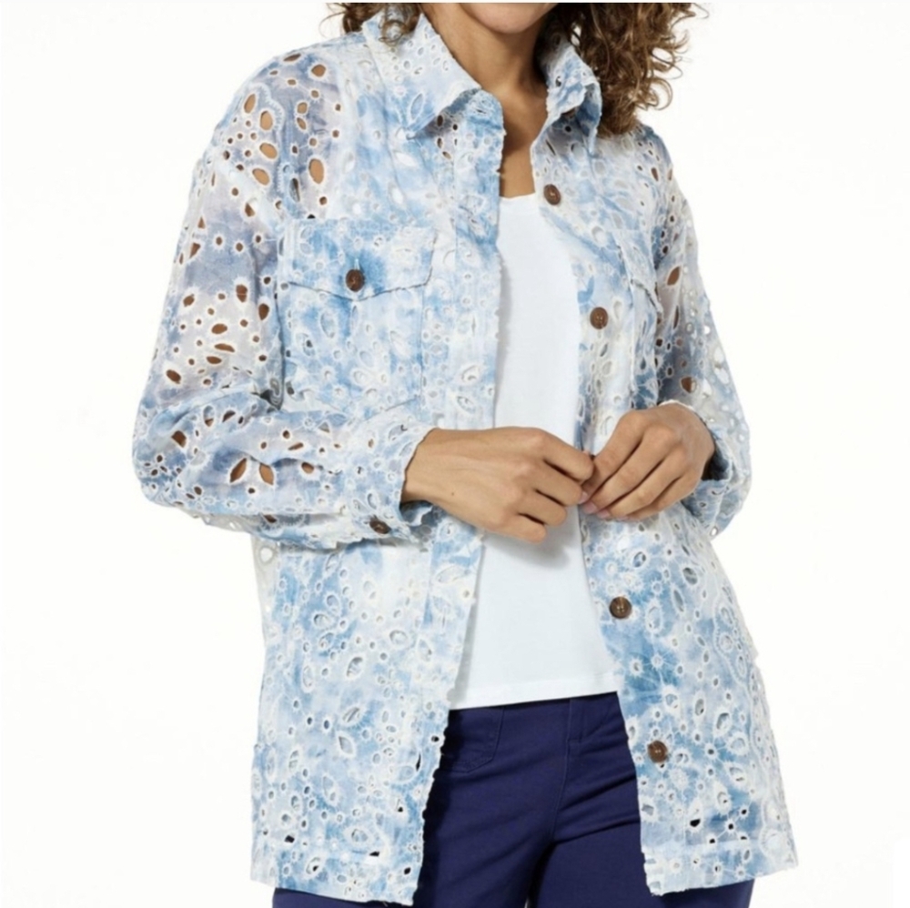 NWT Kathy ireland Women's Victorian Eyelet Shirt Jacket Floral